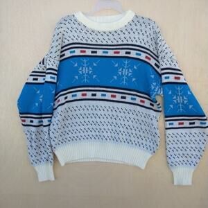 Vintage Knit Sweater Men’s Large Multicolor USA Snowflakes Vintage Size Large